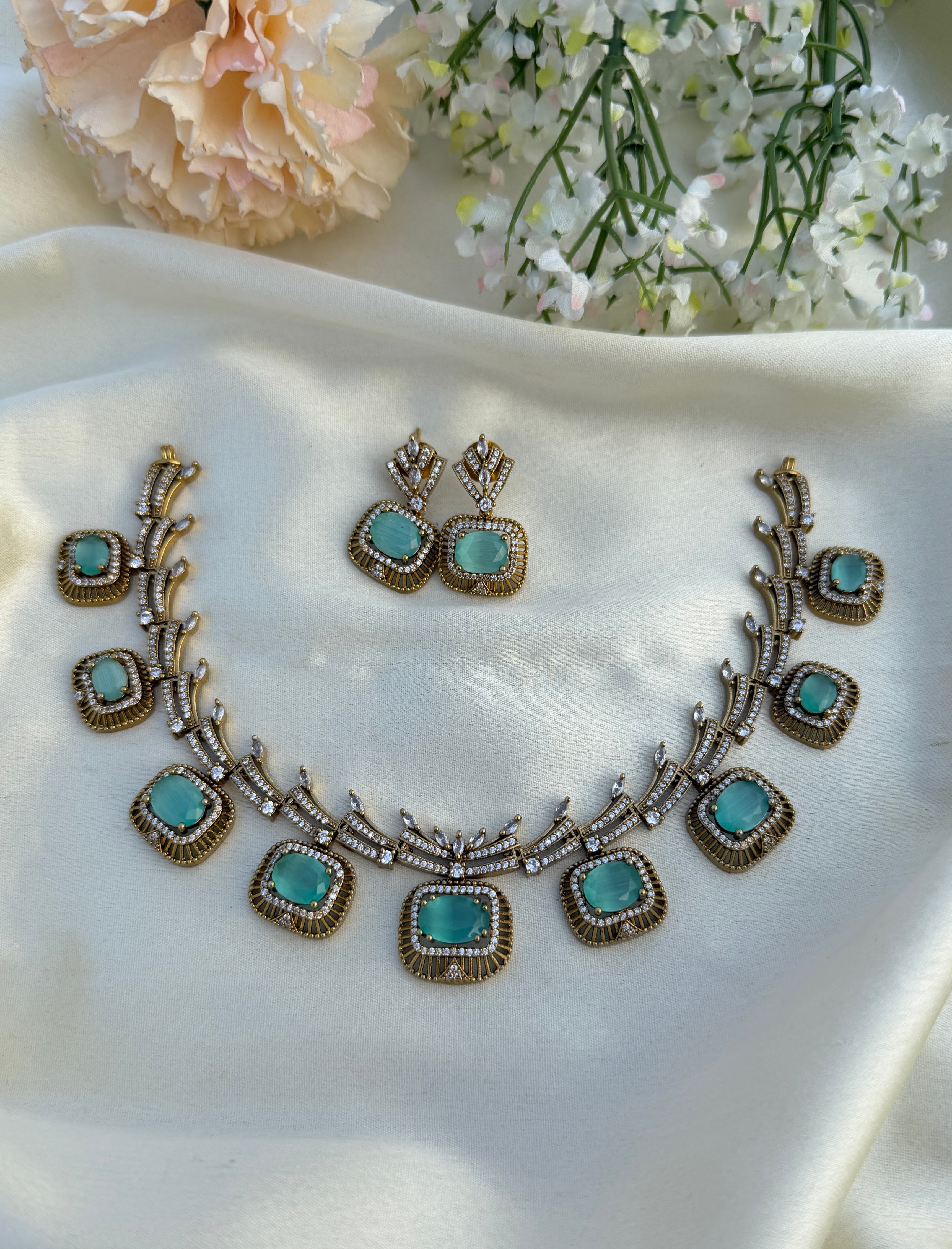 Multi colour square AD necklace (EK084)