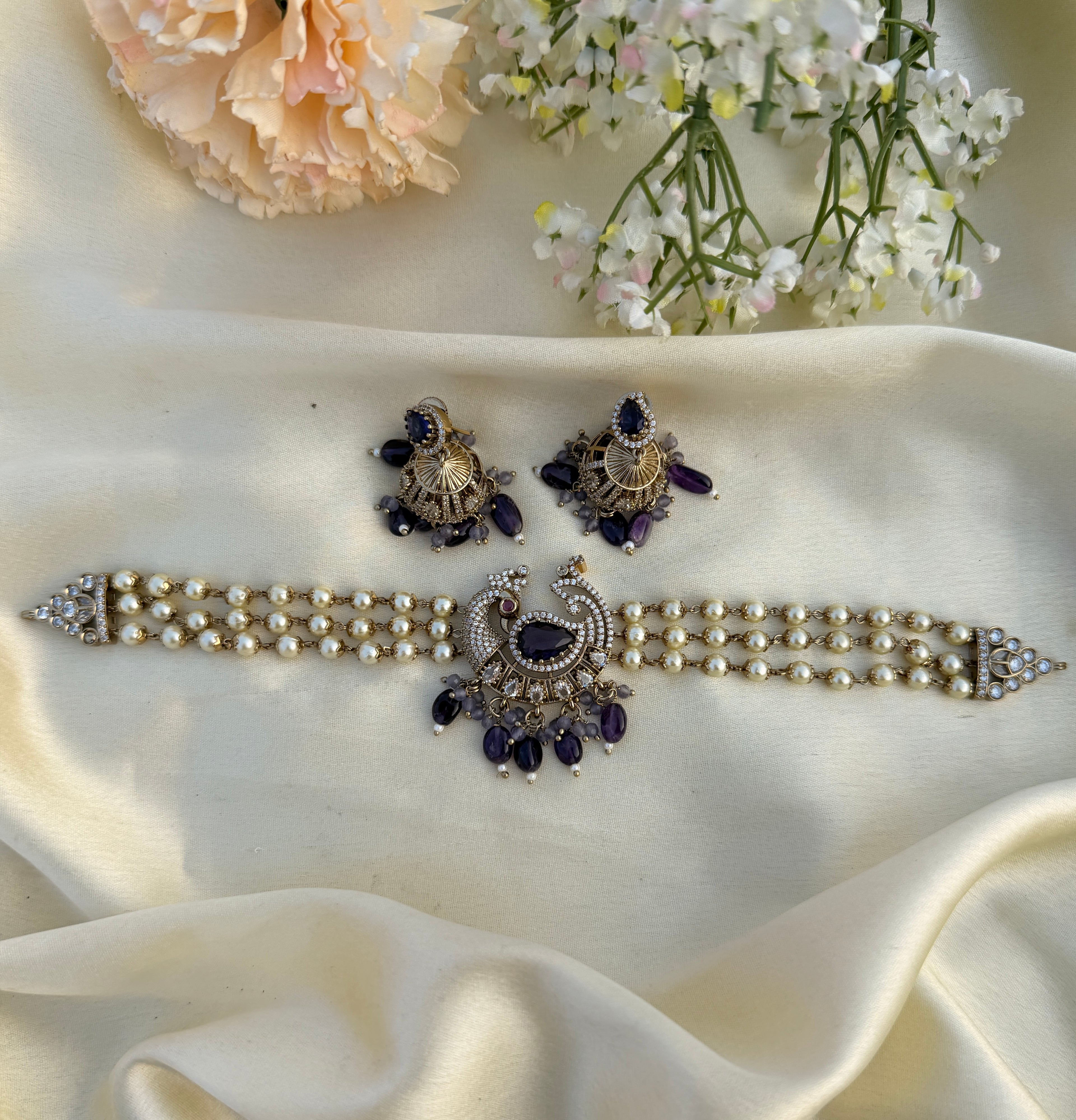 Premium AD traditional peacock pearl choker (EK085)