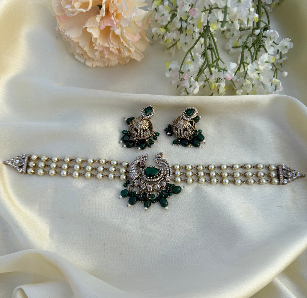 Premium AD traditional peacock pearl choker (EK085)