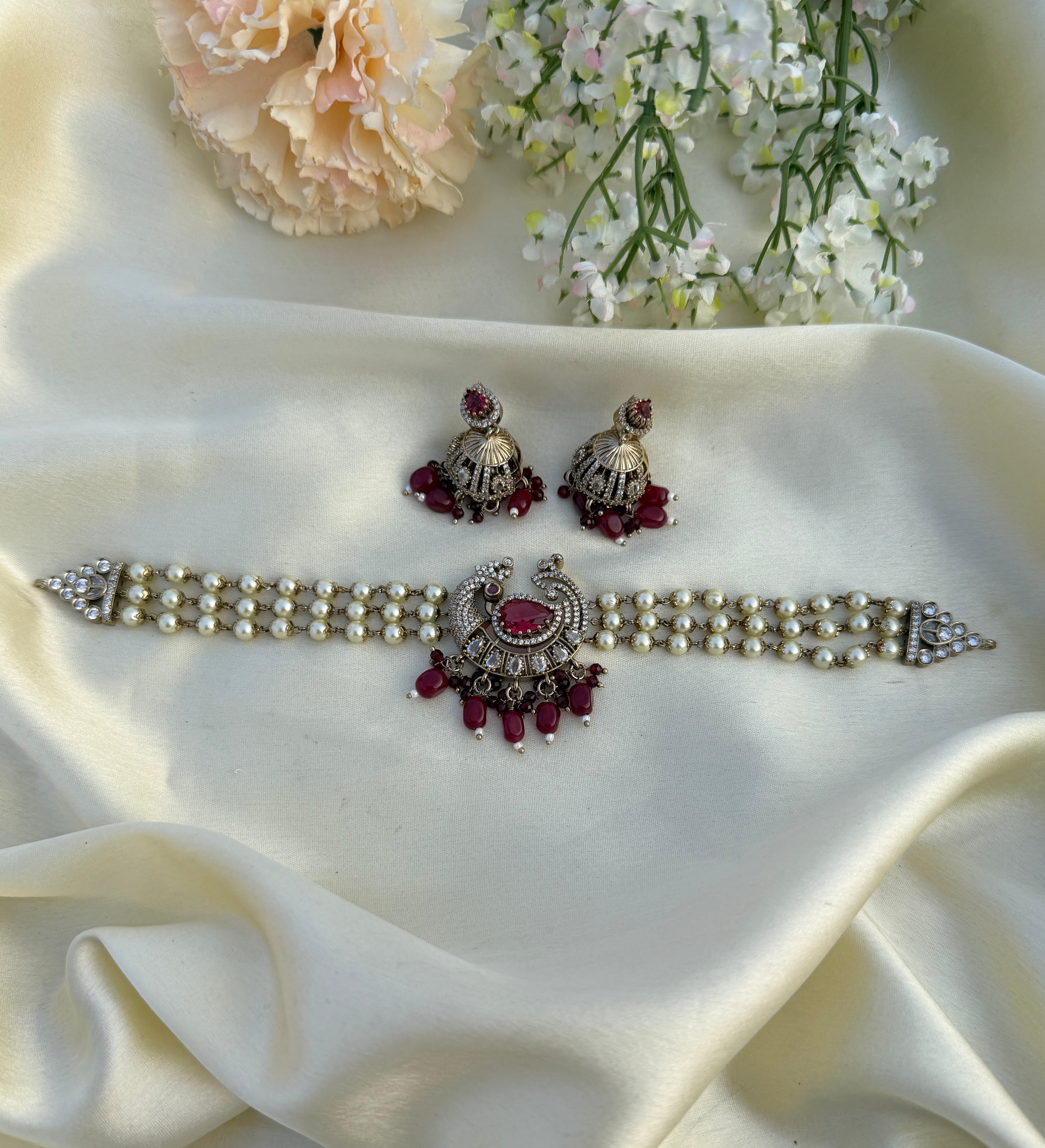 Premium AD traditional peacock pearl choker (EK085)
