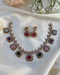 Multi colour square AD necklace (EK084)