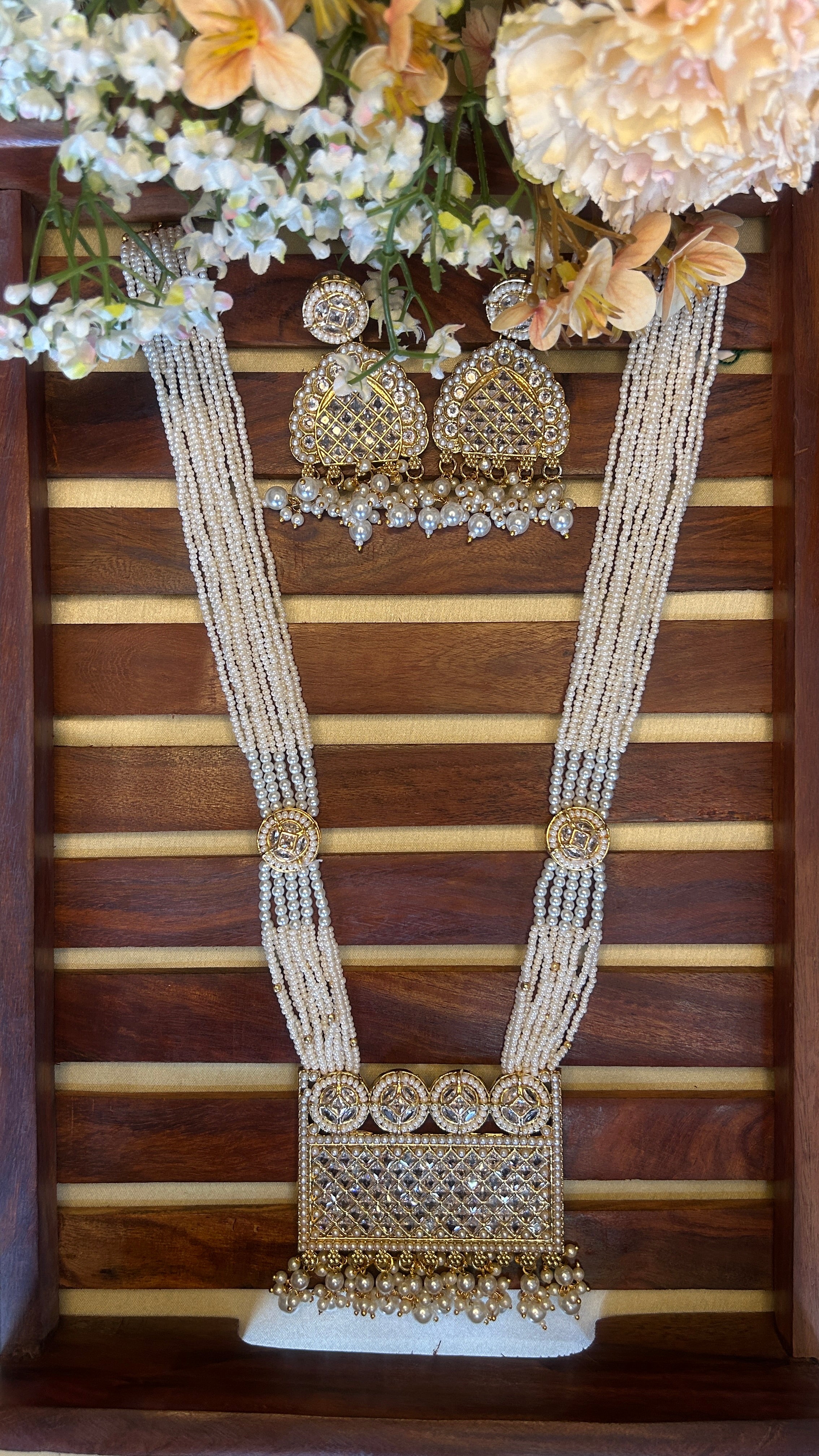 Premium white beaded long haram